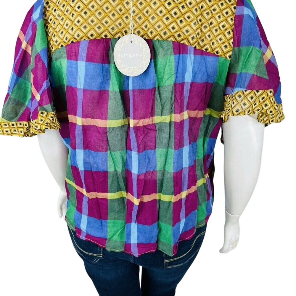 New Umgee Womans Sz XL Blouse Plaid V Neck Faux Wrap Flutter Sleeve Green‎ NWT - Picture 8 of 9